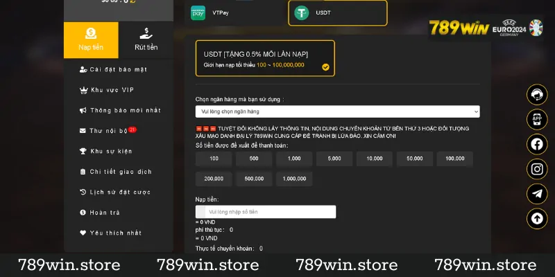 Nạp Tiền 789Win Trên Ví USDT